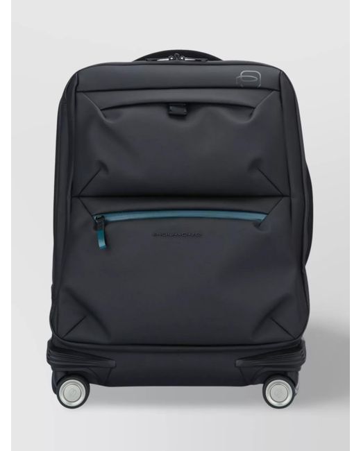 Piquadro Black Slim Cabin Luggage 4 Wheels Recycled Fabric
