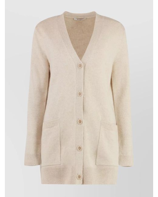 Max Mara Natural Wool And Cashmere Cardigan With Sequin Embroidery