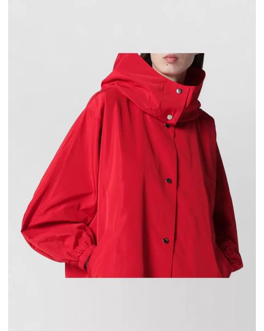 Rohe Red Long Hooded Coat Elasticated Cuffs Relaxed Fit