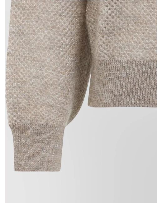 Brunello Cucinelli Multicolor Metallic Waffle-Knit Short-Sleeve Sweater