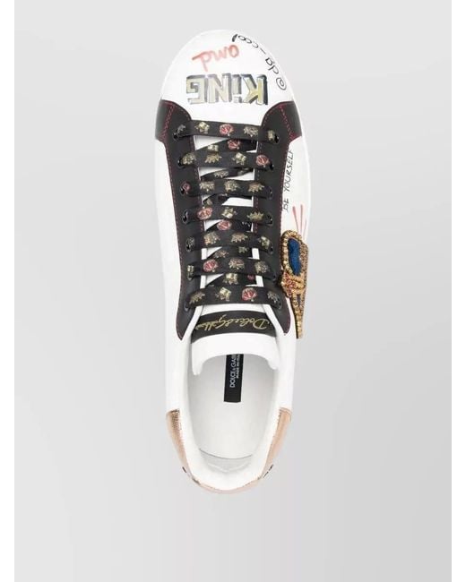 Dolce & Gabbana Metallic Portofino Leather Sneakers Crown Detail for men