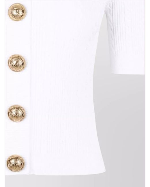 Balmain White Ribbed Short-Sleeve Knitted Cardigan