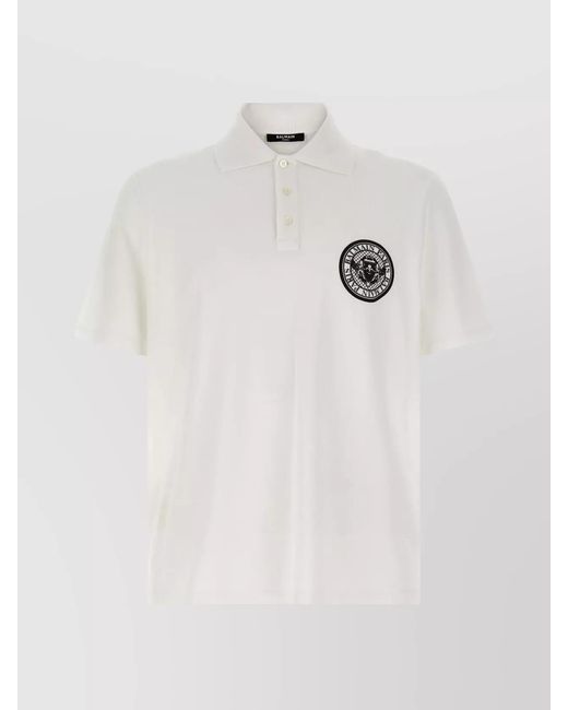 Balmain White Cotton Short-Sleeve Polo Shirt for men