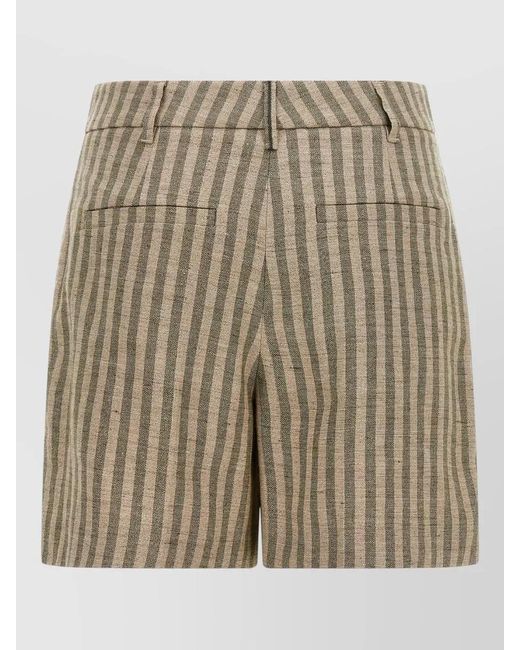 Brunello Cucinelli Multicolor High Rise Striped Linen Bermuda Shorts