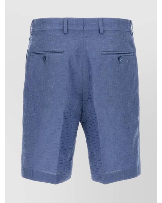 Fendi Blue Jacquard Linen Tailored Bermuda Shorts for men