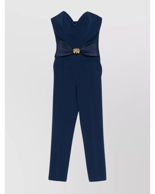 Elisabetta Franchi Blue Strapless Jumpsuit Structured Waist Belt