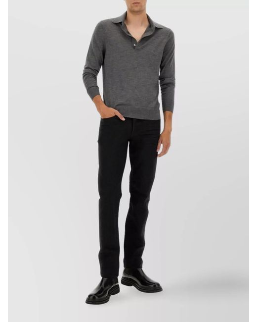 Tom Ford Gray Fine-Knit Wool Long-Sleeve Polo Shirt for men