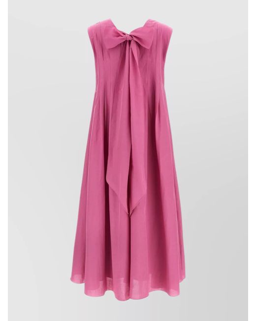 Max Mara Pink Cotton And Ramie Sleeveless V-Neck Midi Dress