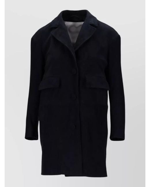 LA ROSE Blue Suede Coat Single Breasted Notch Lapel