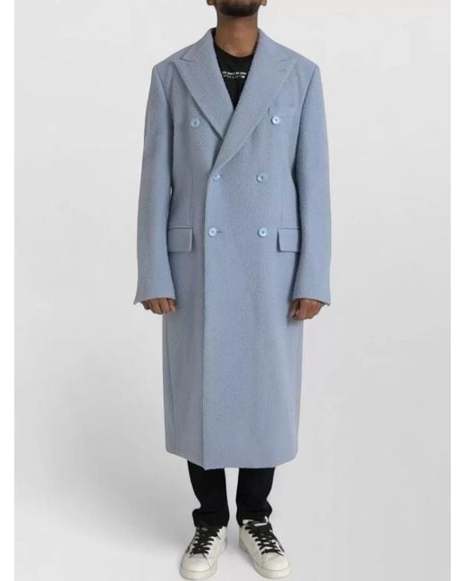 Dolce & Gabbana Blue Cashmere Double Breasted Coat for men