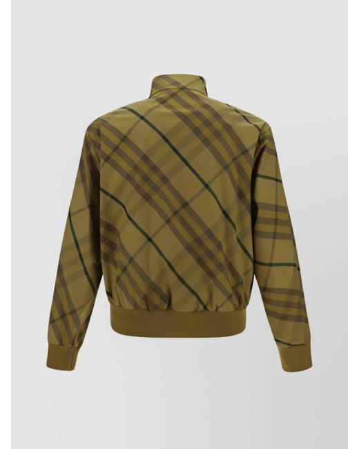 Burberry Green Cotton Checked Bomber Jacket for men