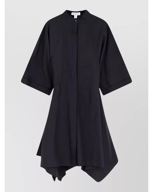 Alaïa Blue Paneled Cotton Knee-Length Dress