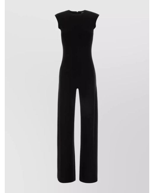 Norma Kamali Black Jersey Jumpsuit Crew Neck Sleeveless Wide Leg