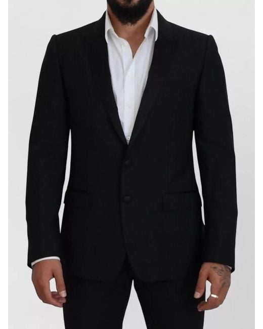 Dolce & Gabbana Black Slim-Fit Wool Silk Blazer for men