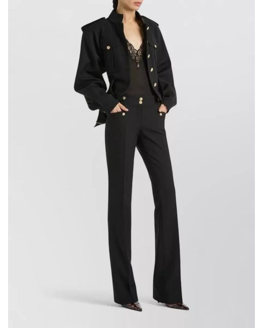 Balmain Black Wool Straight-Leg Suit Trousers