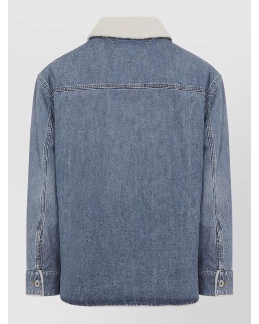 Bottega Veneta Blue Shearling Denim Jacket Intrecciato Leather Detail for men