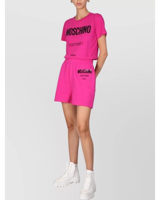Moschino Pink Logo-Print Knee-Length Shorts