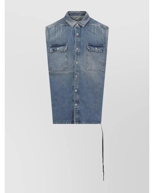 Rick Owens Blue Cotton Sleeveless Shirt Jacket for men