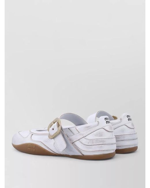Miu Miu White Leather Ballet Sneakers Sporty Retro Design