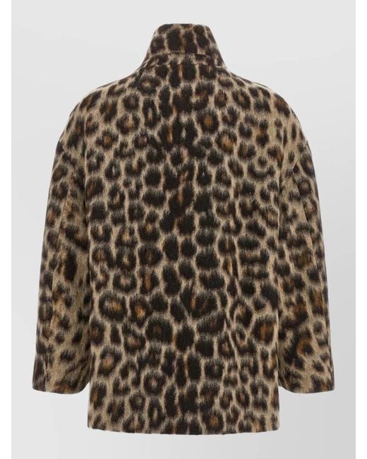 Alberto Biani Multicolor High Collar Leopard Print Caban Jacket