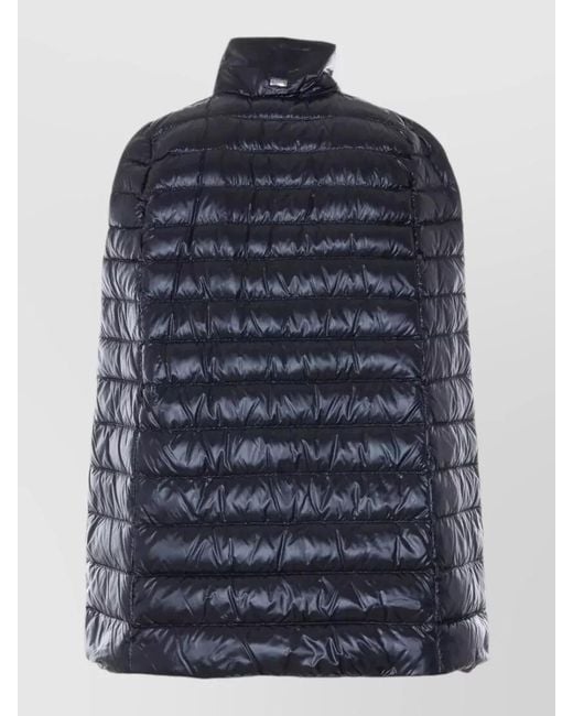 Herno Blue Hooded Rain Cape High Neck Padded
