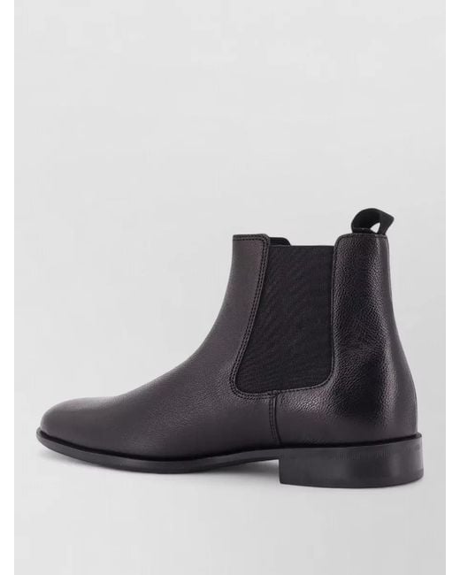 Boss Black Leather Ankle Boots Round Toe Design for men