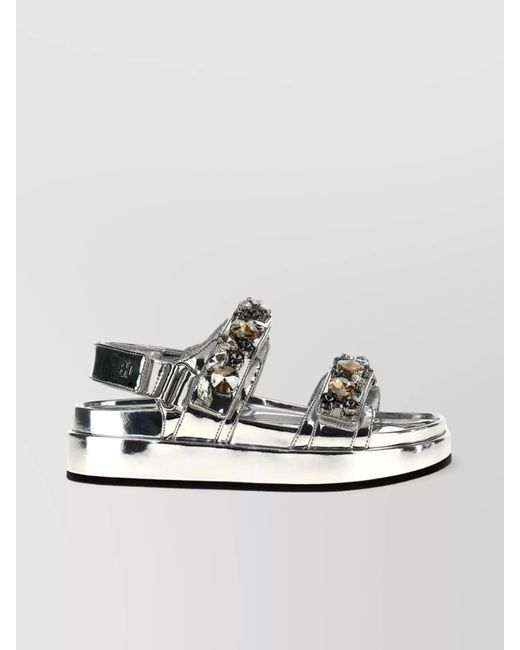 Tory Burch Jeweled Strap Metallic Open Toe Platform Sandals