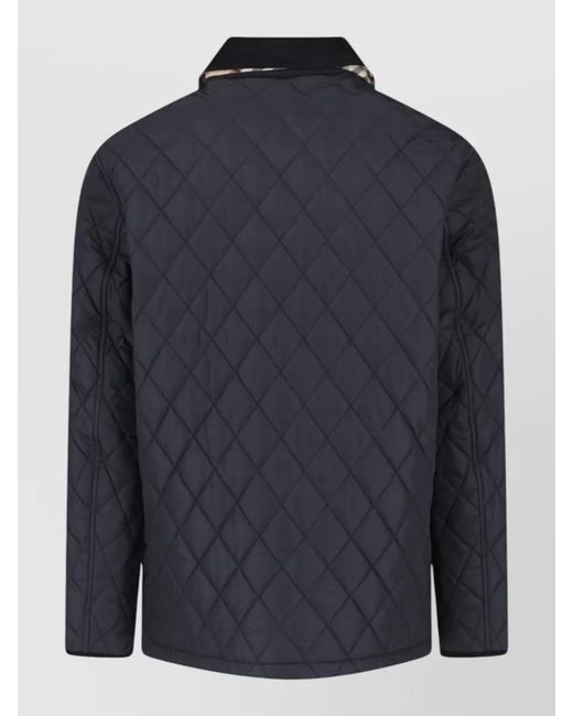 Burberry Blue Quilted Coat Contrast Collar Lightweight Design for men