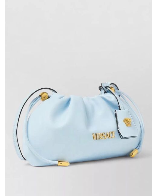 Versace Blue Lamb Leather Mini Shoulder Bag Adjustable Strap
