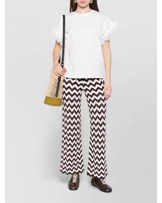Twinset White Silk Blend Top Crew Neck Ruffle Sleeves