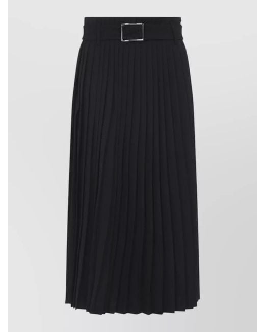 Sportmax Black Wool Low-Rise Pleated Midi Skirt