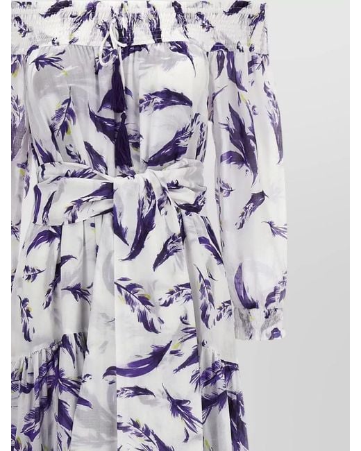 Samantha Sung Multicolor Eden Dress Belted Waist Feather Print
