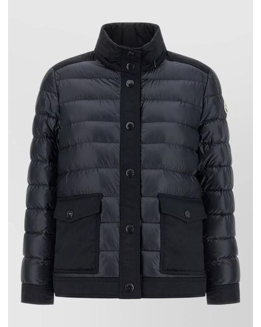 Moncler Black Origan Down Jacket High Collar Pockets
