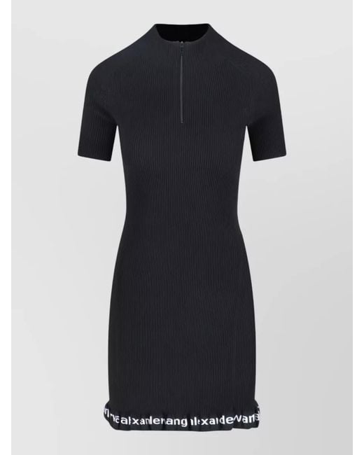 Alexander Wang Black Knit Dress Knee Length Ribbed Ruffled