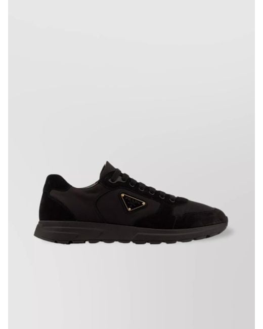 Prada Black Round Toe Low-Top Sneakers Rubber Sole for men