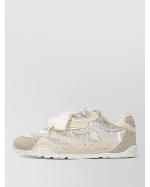 Pinko Natural Casual Sneakers Lace Bow Glitter Suede