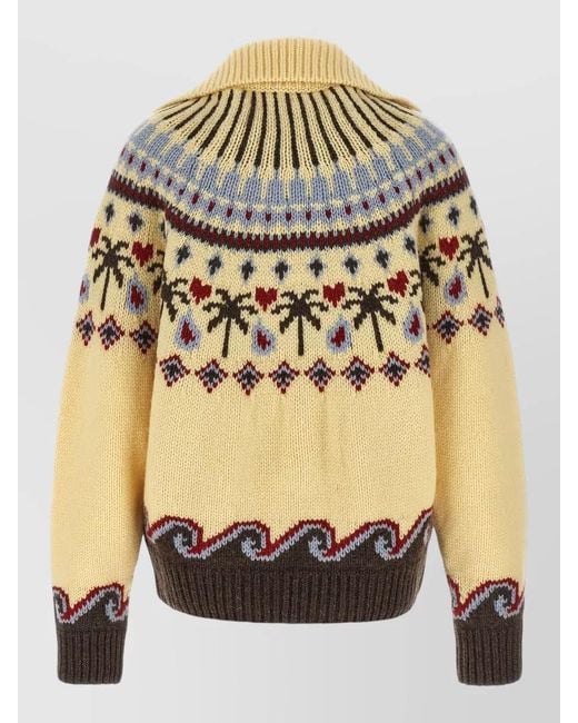 Alanui Natural Winter Cardigan Collar Detail Patterned Knit