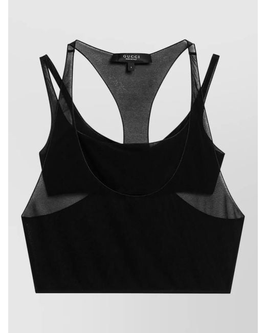 Gucci Black Mesh Top Double Straps Racerback Design