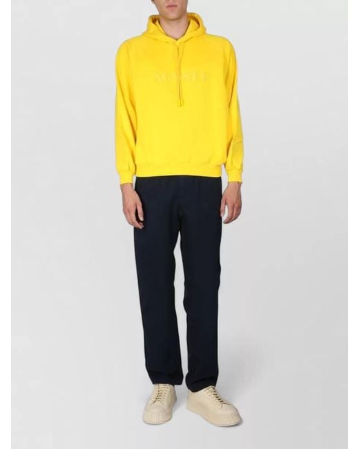 Sunnei Yellow Hooded Cotton Sweatshirt Ribbed Cuffs Hem