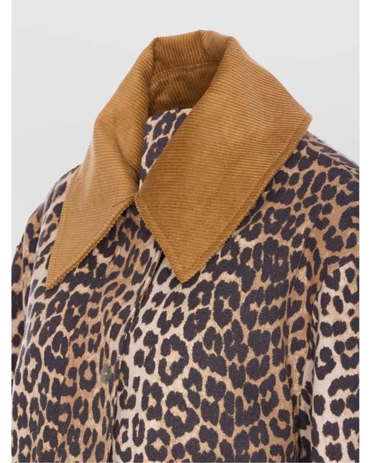 Ganni Multicolor Long Sleeve Animal Print Jacket With Wide Collar