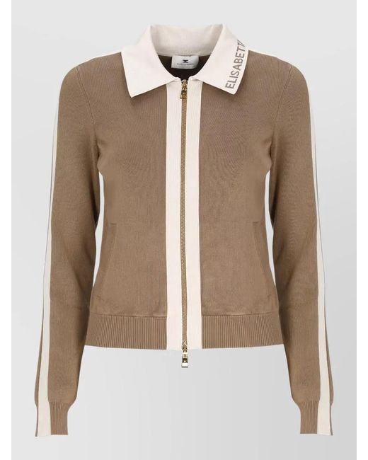 Elisabetta Franchi Brown Crewneck Viscose Sweater Ribbed Logo Collar