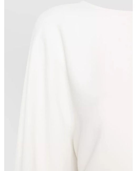 P.A.R.O.S.H. White Belted Waist Dress Long Sleeves Boat Neck
