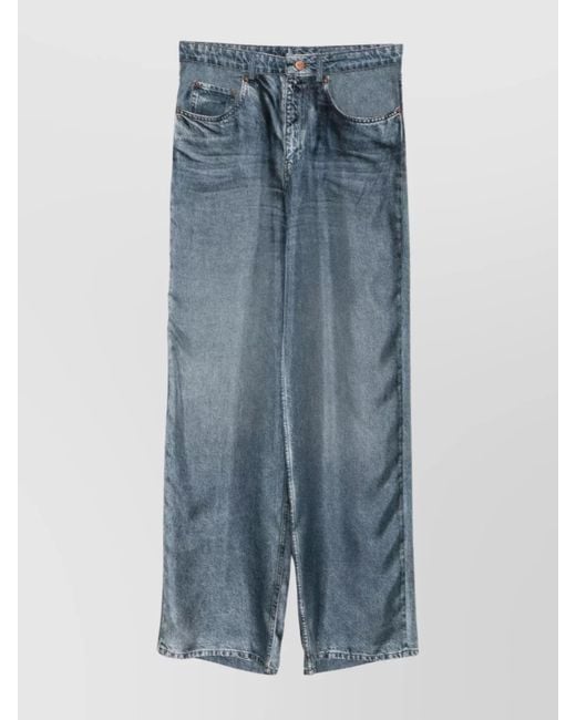Pierre Louis Mascia Blue Silk High-Rise Wide-Leg Trousers