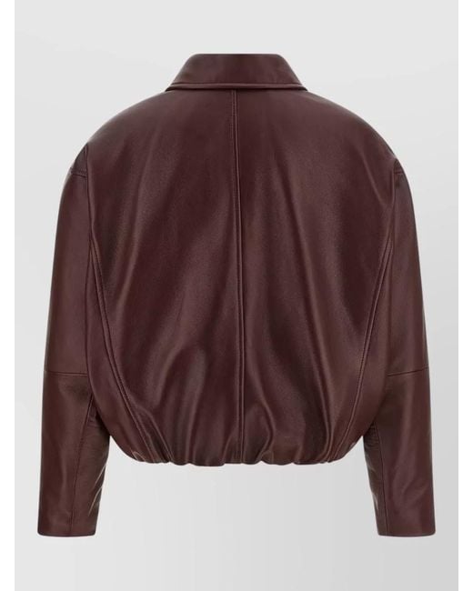 Brunello Cucinelli Brown Nappa Leather Cropped Jacket Shirt Collar