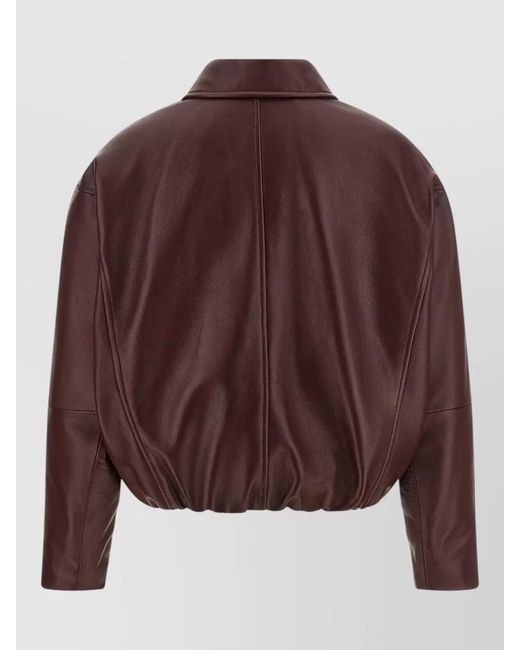 Brunello Cucinelli Brown Nappa Leather Panelled Cropped Single-Breasted Coat
