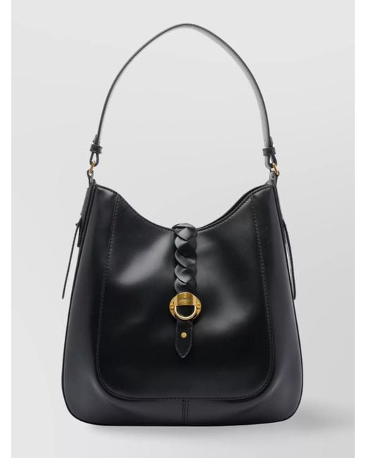 Isabel Marant Black Adjustable Leather Shoulder Bag With Braided Handle