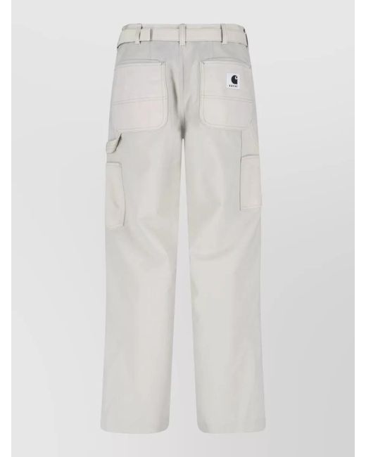 Sacai White Straight Trousers Belt Loops Contrast Stitching for men