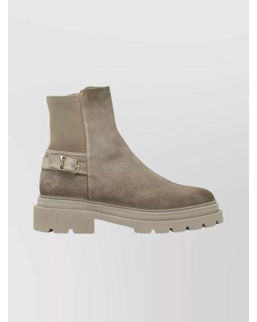 Santoni Natural Chunky Sole Ankle Boots With Buckle Detail