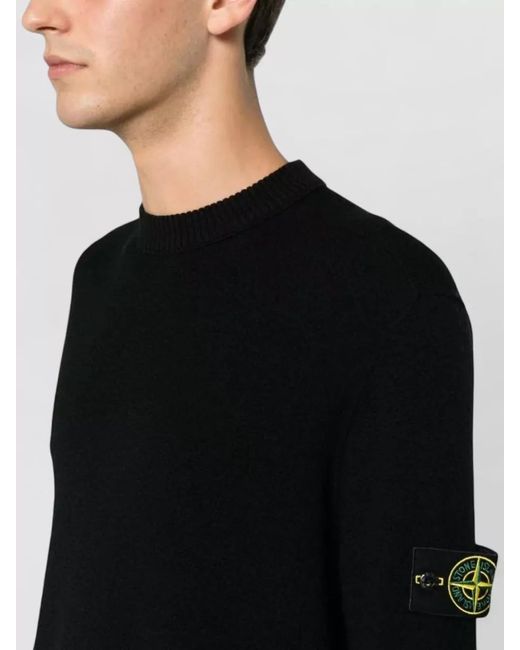 Stone Island Black Crew Neck Wool Knit Sweater for men