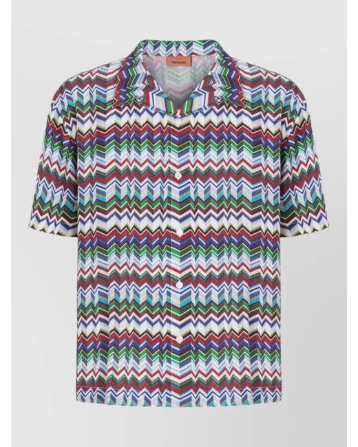 Missoni Blue Short Sleeve Shirt Zigzag Pattern for men